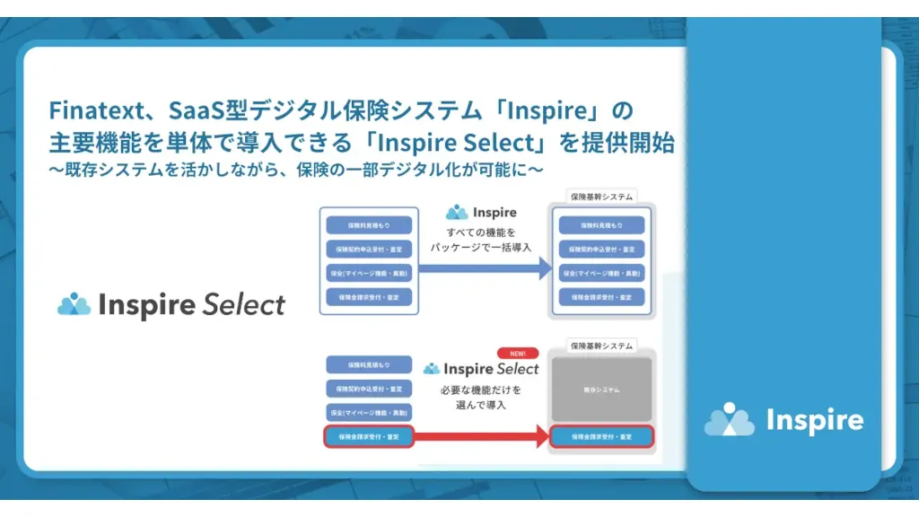 Finatext、保険デジタル化を進める「Inspire Select」を提供開始